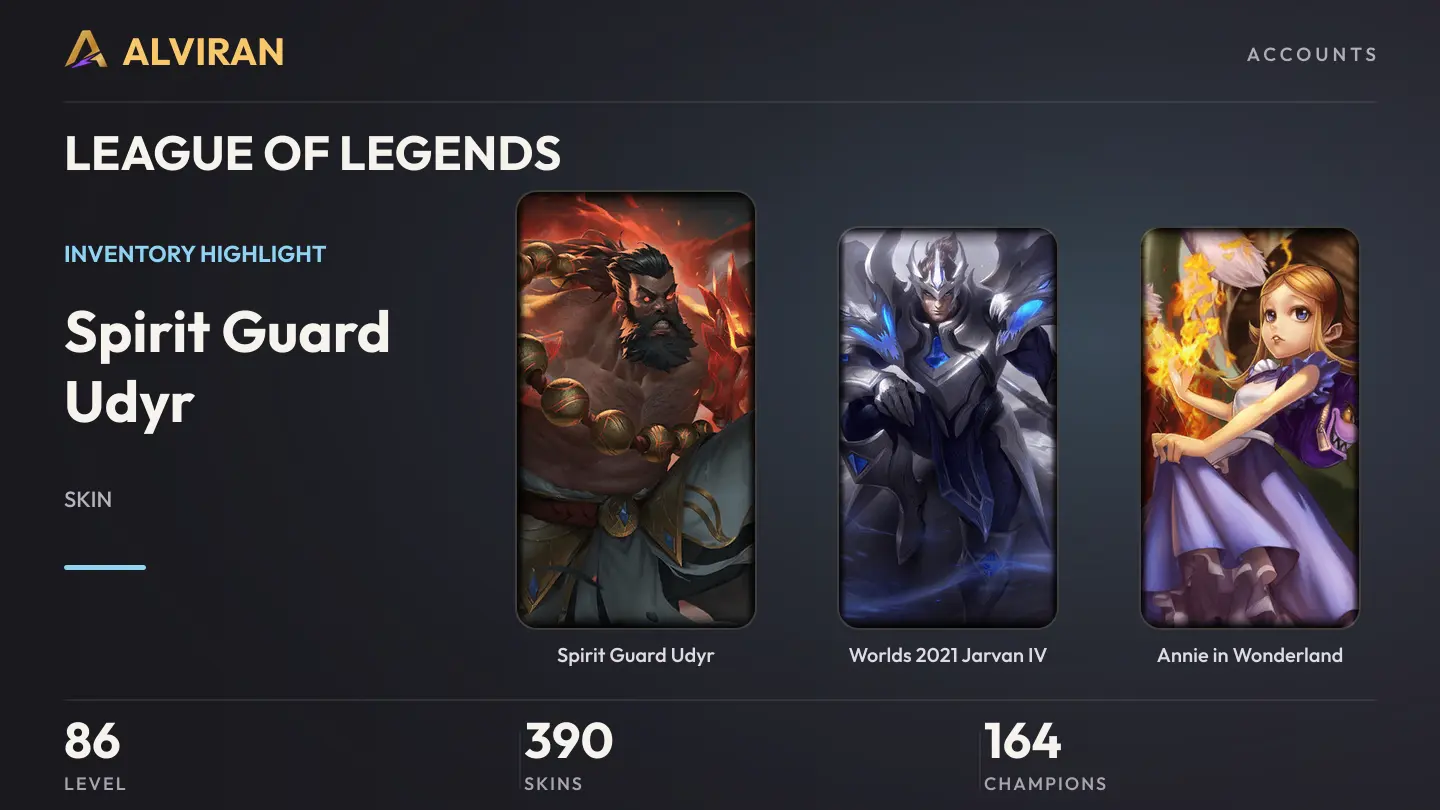 LEAGUE OF LEGENDS · Level 86 · Spirit Guard Udyr, Worlds 2021 Jarvan IV, Annie in Wonderland