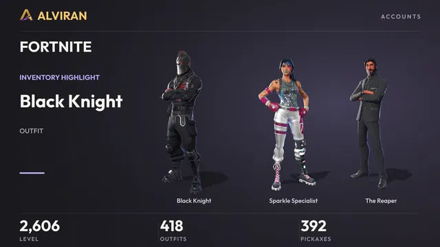 FORTNITE · Level 2606 · Black Knight, Sparkle Specialist, The Reaper