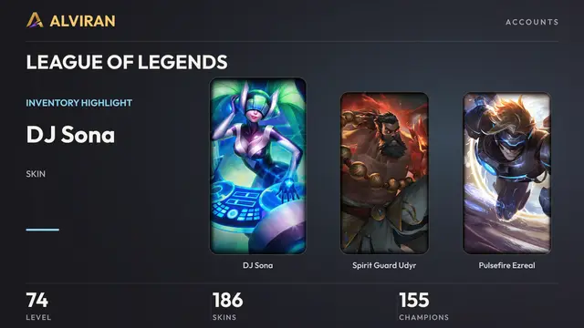LEAGUE OF LEGENDS · Level 74 · DJ Sona, Spirit Guard Udyr, Pulsefire Ezreal