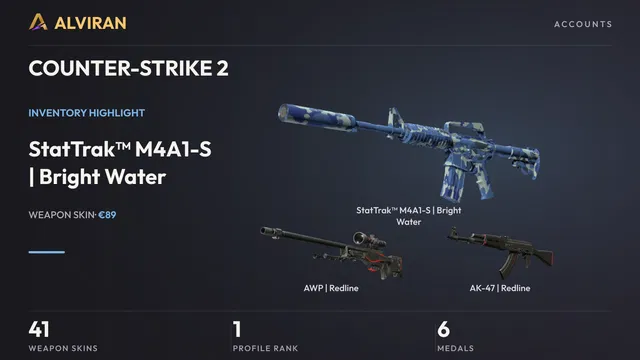 COUNTER-STRIKE 2 · Level 1 · StatTrak™ M4A1-S | Bright Water · Minimal Wear, AWP | Redline · Field-Tested, AK-47 | Redline · Field-Tested