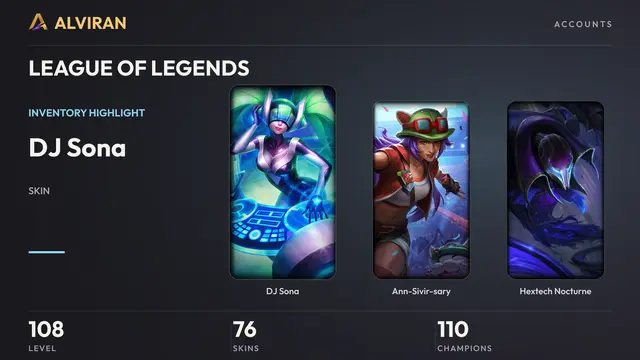 LEAGUE OF LEGENDS · Level 108 · DJ Sona, Ann-Sivir-sary, Hextech Nocturne