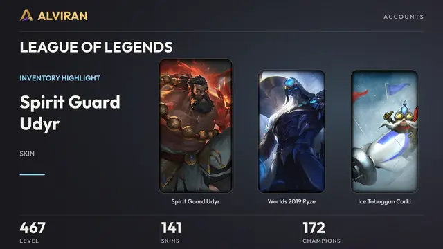 LEAGUE OF LEGENDS · Level 467 · Spirit Guard Udyr, Worlds 2019 Ryze, Ice Toboggan Corki