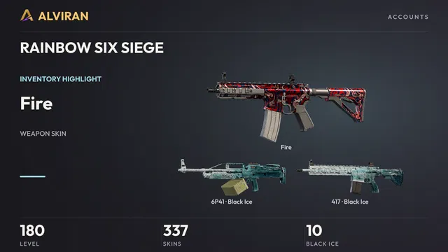 RAINBOW SIX SIEGE · Level 180 · Fire, Black Ice · 6P41, Black Ice · 417