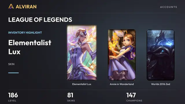 LEAGUE OF LEGENDS · Level 186 · Elementalist Lux, Annie in Wonderland, Worlds 2016 Zed