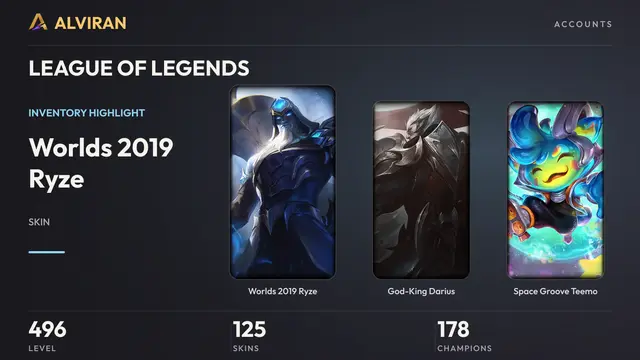 LEAGUE OF LEGENDS · Level 496 · Worlds 2019 Ryze, God-King Darius, Space Groove Teemo