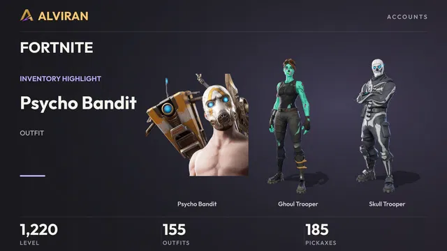 FORTNITE · Level 1220 · Psycho Bandit, Ghoul Trooper, Skull Trooper
