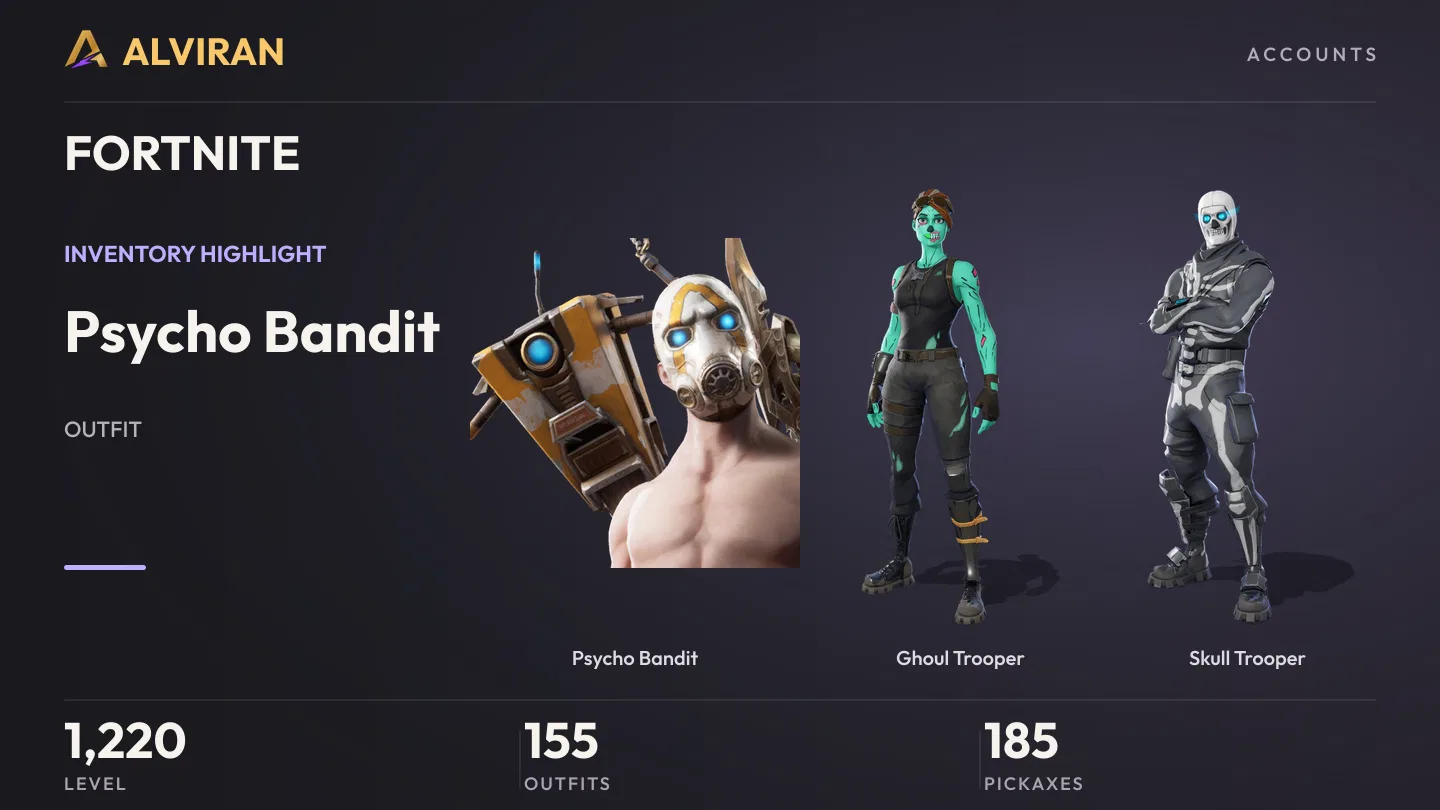 FORTNITE · Level 1220 · Psycho Bandit, Ghoul Trooper, Skull Trooper