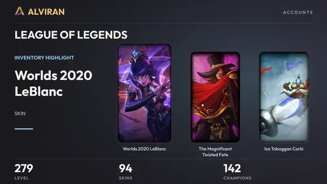 LEAGUE OF LEGENDS · Level 279 · Worlds 2020 LeBlanc, The Magnificent Twisted Fate, Ice Toboggan Corki