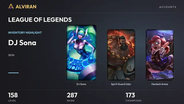 LEAGUE OF LEGENDS · Level 158 · DJ Sona, Spirit Guard Udyr, Hextech Annie