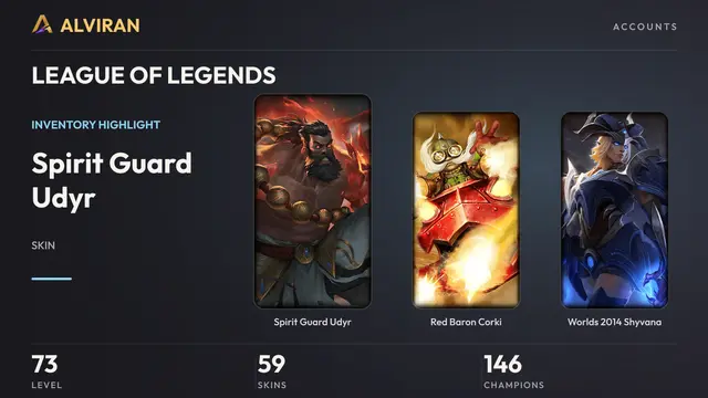 LEAGUE OF LEGENDS · Level 73 · Spirit Guard Udyr, Red Baron Corki, Worlds 2014 Shyvana