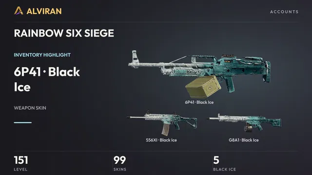RAINBOW SIX SIEGE · Level 151 · Black Ice · 6P41, Black Ice · 556XI, Black Ice · G8A1
