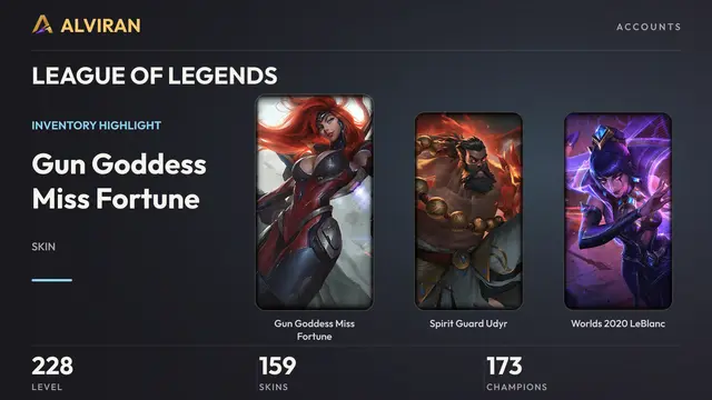 LEAGUE OF LEGENDS · Level 228 · Gun Goddess Miss Fortune, Spirit Guard Udyr, Worlds 2020 LeBlanc