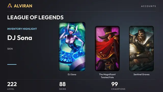 LEAGUE OF LEGENDS · Level 222 · DJ Sona, The Magnificent Twisted Fate, Sentinel Graves