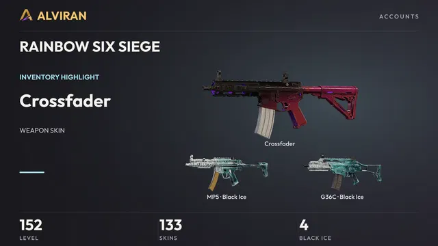 RAINBOW SIX SIEGE · Level 152 · Crossfader, Black Ice · MP5, Black Ice · G36C
