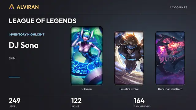 LEAGUE OF LEGENDS · Level 249 · DJ Sona, Pulsefire Ezreal, Dark Star Cho'Gath