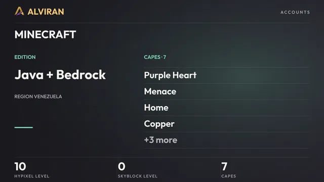 MINECRAFT · Level 10 · Purple Heart, Menace, Home, Copper