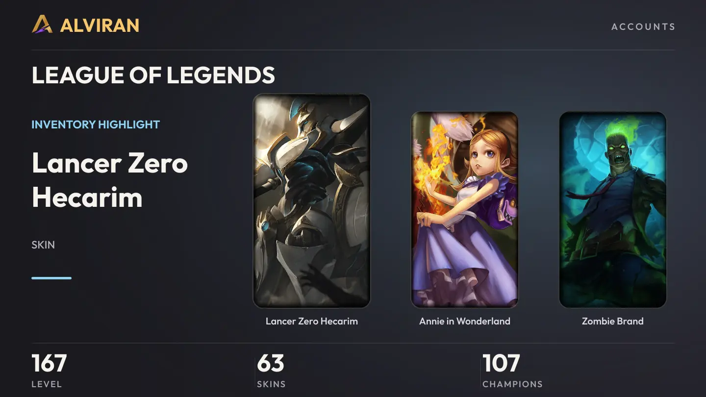 LEAGUE OF LEGENDS · Level 167 · Lancer Zero Hecarim, Annie in Wonderland, Zombie Brand