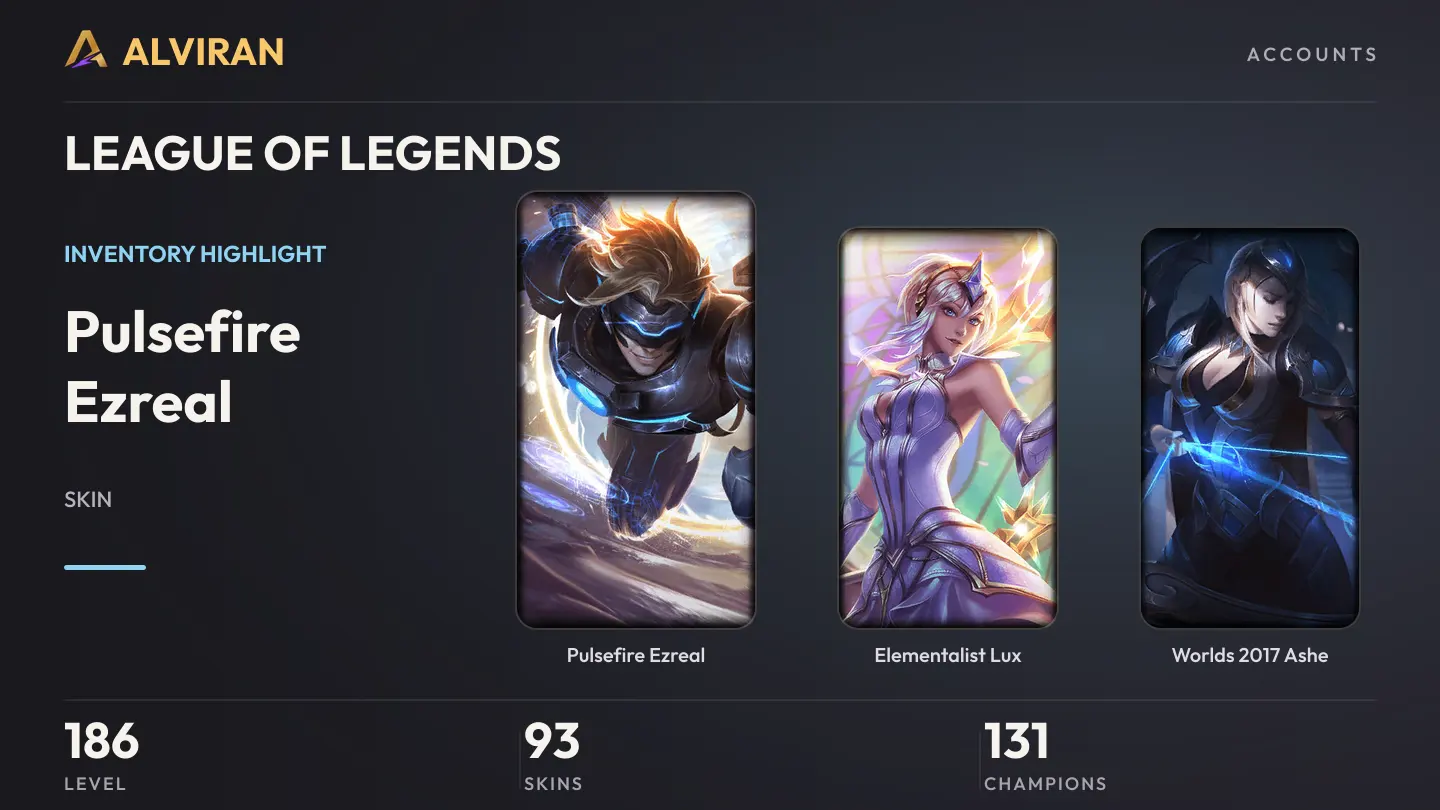 LEAGUE OF LEGENDS · Level 186 · Pulsefire Ezreal, Elementalist Lux, Worlds 2017 Ashe