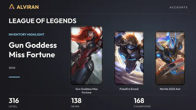 LEAGUE OF LEGENDS · Level 316 · Gun Goddess Miss Fortune, Pulsefire Ezreal, Worlds 2022 Azir