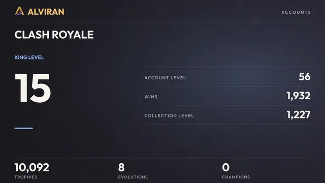 CLASH ROYALE · Level 56 · Account overview