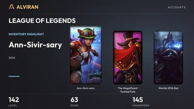 LEAGUE OF LEGENDS · Level 142 · Ann-Sivir-sary, The Magnificent Twisted Fate, Worlds 2016 Zed