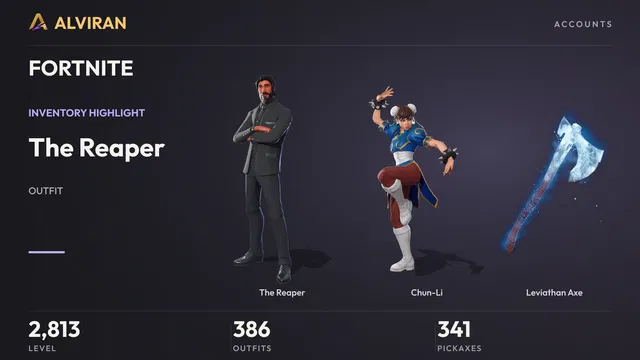 FORTNITE · Level 2813 · The Reaper, Chun-Li, Leviathan Axe