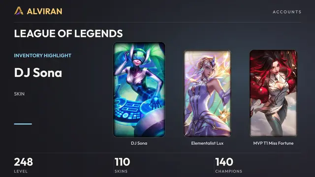 LEAGUE OF LEGENDS · Level 248 · DJ Sona, Elementalist Lux, MVP T1 Miss Fortune