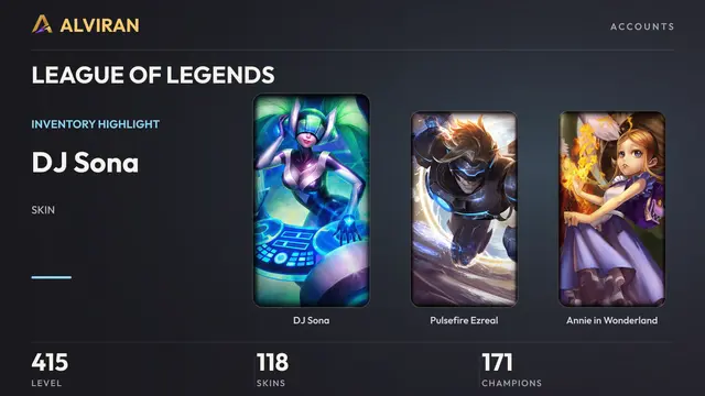 LEAGUE OF LEGENDS · Level 415 · DJ Sona, Pulsefire Ezreal, Annie in Wonderland