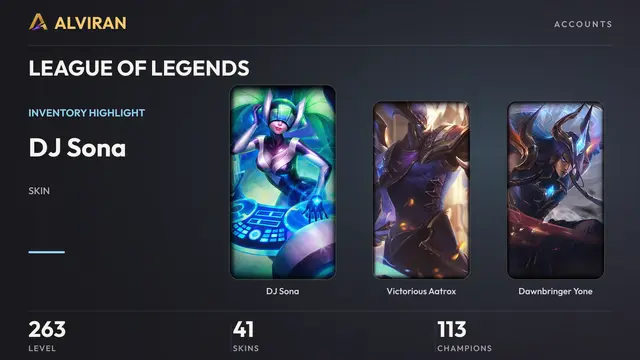 LEAGUE OF LEGENDS · Level 263 · DJ Sona, Victorious Aatrox, Dawnbringer Yone