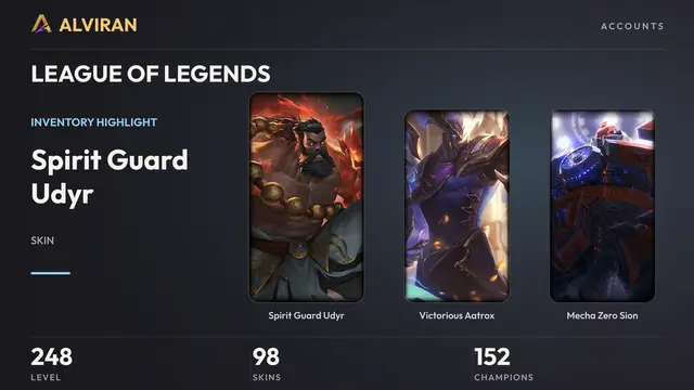 LEAGUE OF LEGENDS · Level 248 · Spirit Guard Udyr, Victorious Aatrox, Mecha Zero Sion