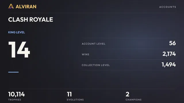 CLASH ROYALE · Level 56 · Account overview