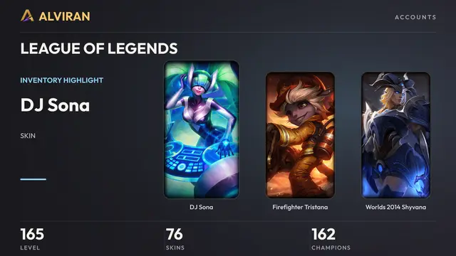 LEAGUE OF LEGENDS · Level 165 · DJ Sona, Firefighter Tristana, Worlds 2014 Shyvana