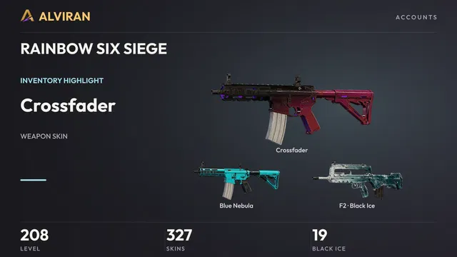 RAINBOW SIX SIEGE · Level 208 · Crossfader, Blue Nebula, Black Ice · F2