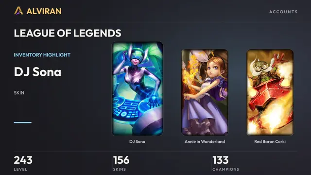 LEAGUE OF LEGENDS · Level 243 · DJ Sona, Annie in Wonderland, Red Baron Corki