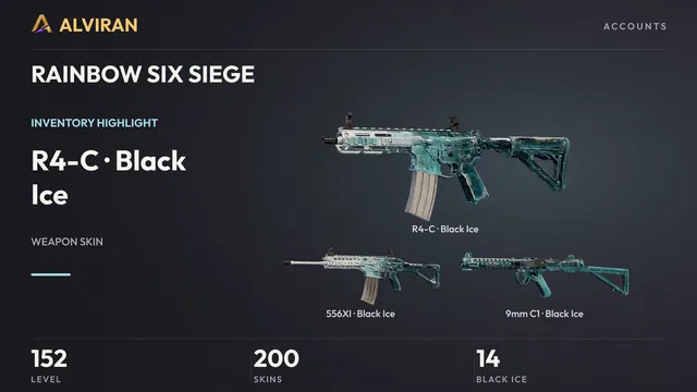 RAINBOW SIX SIEGE · Level 152 · Black Ice · R4-C, Black Ice · 556XI, Black Ice · 9mm C1