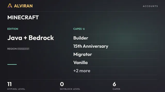 MINECRAFT · Level 11 · Builder, 15th Anniversary, Migrator, Vanilla