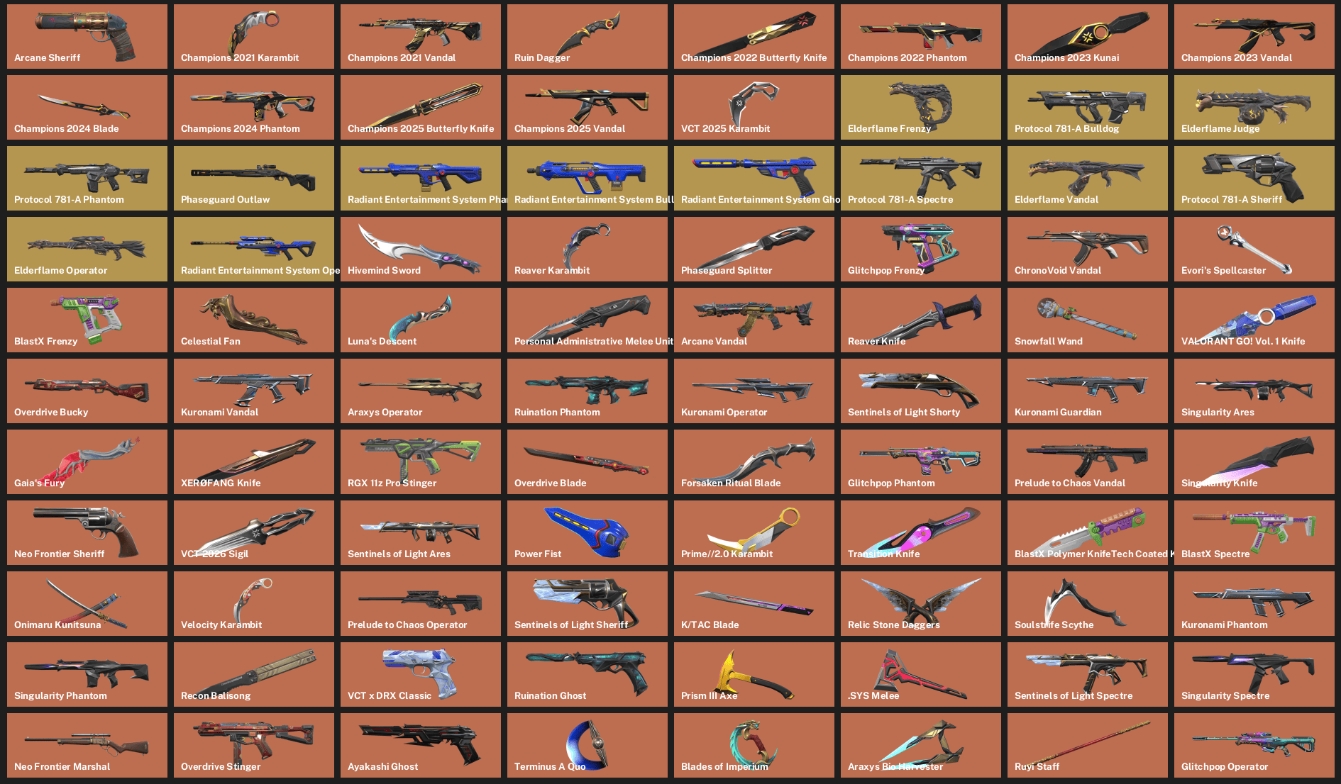 Vorschau eines gestackten Valorant Accounts mit Premium Skins