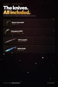 Reaver Karambit ve farklı bıçaklar bulunan VALORANT koleksiyonu