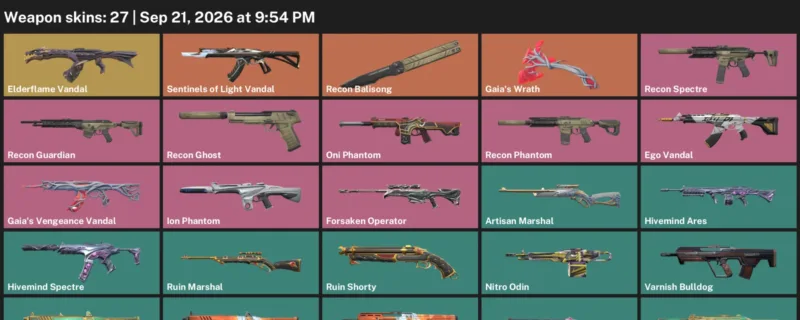 Valorant account inventory for LVL 28 · Elderflame Vandal & Forsaken Operator
