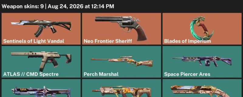 Valorant account inventory for LVL 22 · Sentinels of Light Vandal & Neo Frontier Sheriff