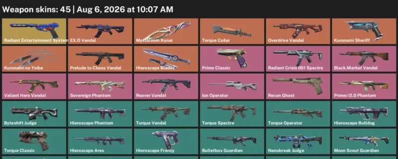 Valorant account inventory for LVL 60 · 45 Skins Kuronami no Yaiba & Black.Market Vandal