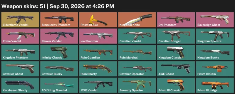 Valorant account inventory for LVL 144 · Kingdom Knife & Exe Vandal