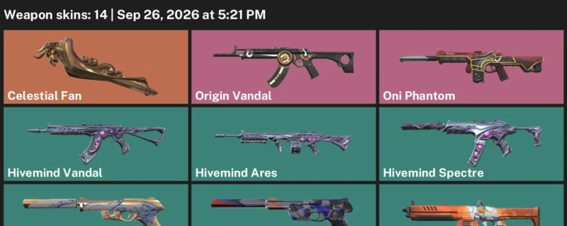 Valorant account inventory for LVL 68 · Oni Phantom & Celestial Fan