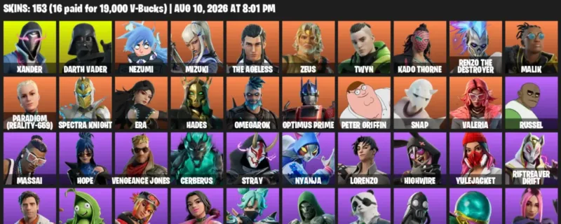 Fortnite account inventory for LVL 2982 - Xander - Darth Vader - 153 Outfits