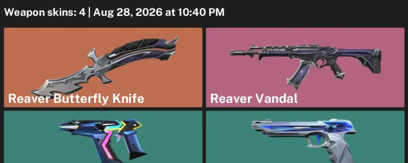 Valorant account inventory for LVL 33 · Reaver Butterfly Knife & Reaver Vandal