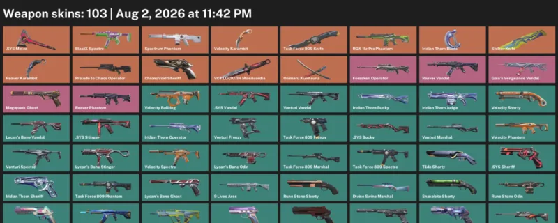 Valorant account inventory for LVL 238 · Reaver Karambit & Velocity Karambit