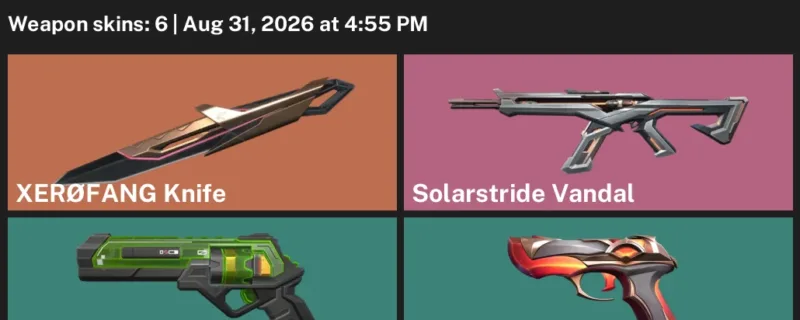 Valorant account inventory for LVL 84 · XerØFang Knife & Solarstride Vandal