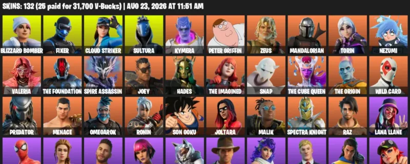 Fortnite account inventory for LVL 1479 - Blizzard Bomber - Fixer - 132 Outfits