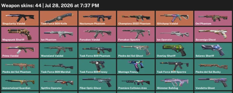 Valorant Accounts listing: LVL 199 · Task Force 809 Knife · 44 Skins - Silver 2, 44 skins
