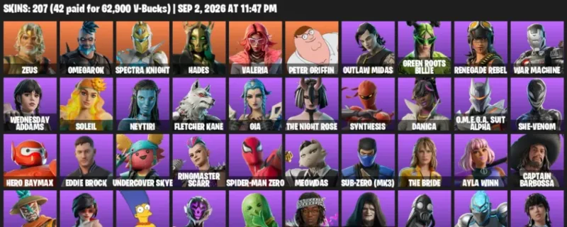 Fortnite account inventory for LVL 1913 - Zeus - Omegarok - 207 Outfits